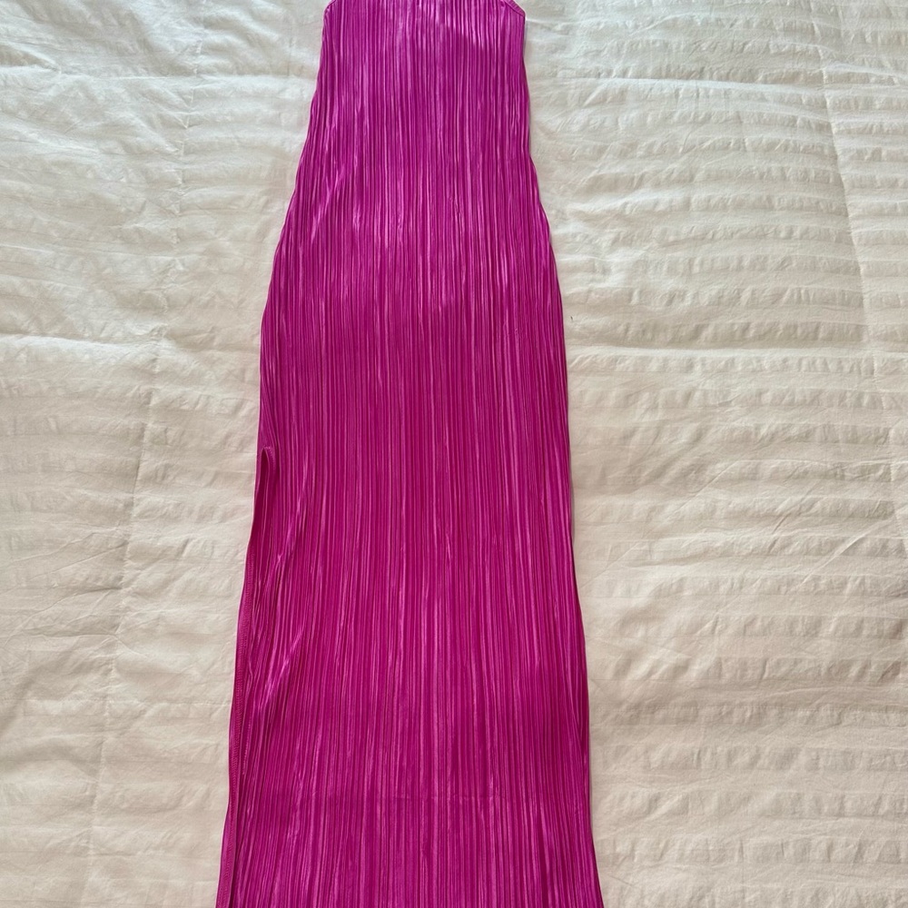 Vibrant Pink Pleated Maxi Dress